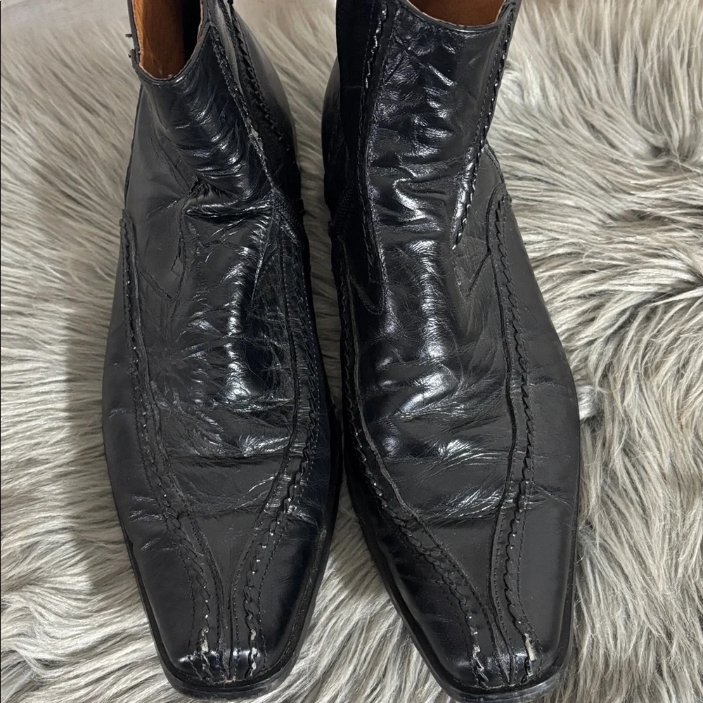 Bacco Bucci Black Leather Zip Ankle Boots